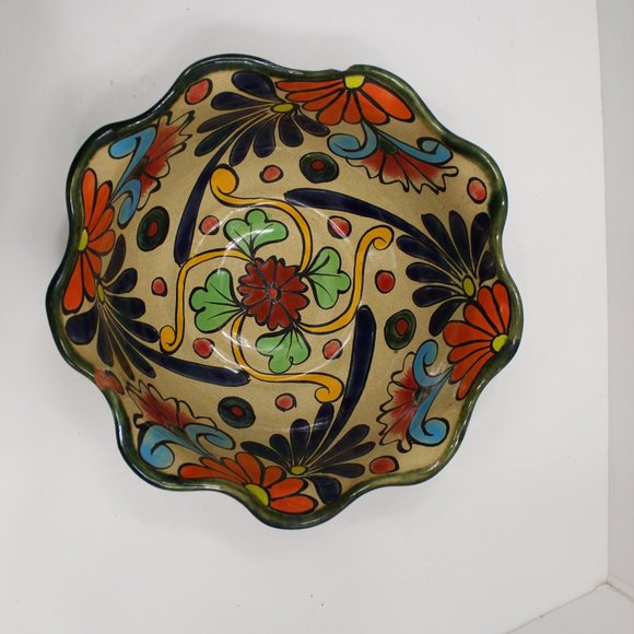 Vintage MexicoLarge Wavy Talavera Pottery Bowl As-Is - Picture 6 of 6